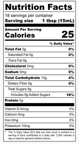 Nutrition facts label for diabetic friendly jam with 25 calories per serving