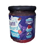 Utah Rocky Mountain Jam jar with Allulose, featuring a purple label with strawberries and pecans, emphasizing gut and heart wellness